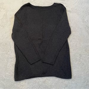 Dark grey black ribbed long cozy scoop neck sweater